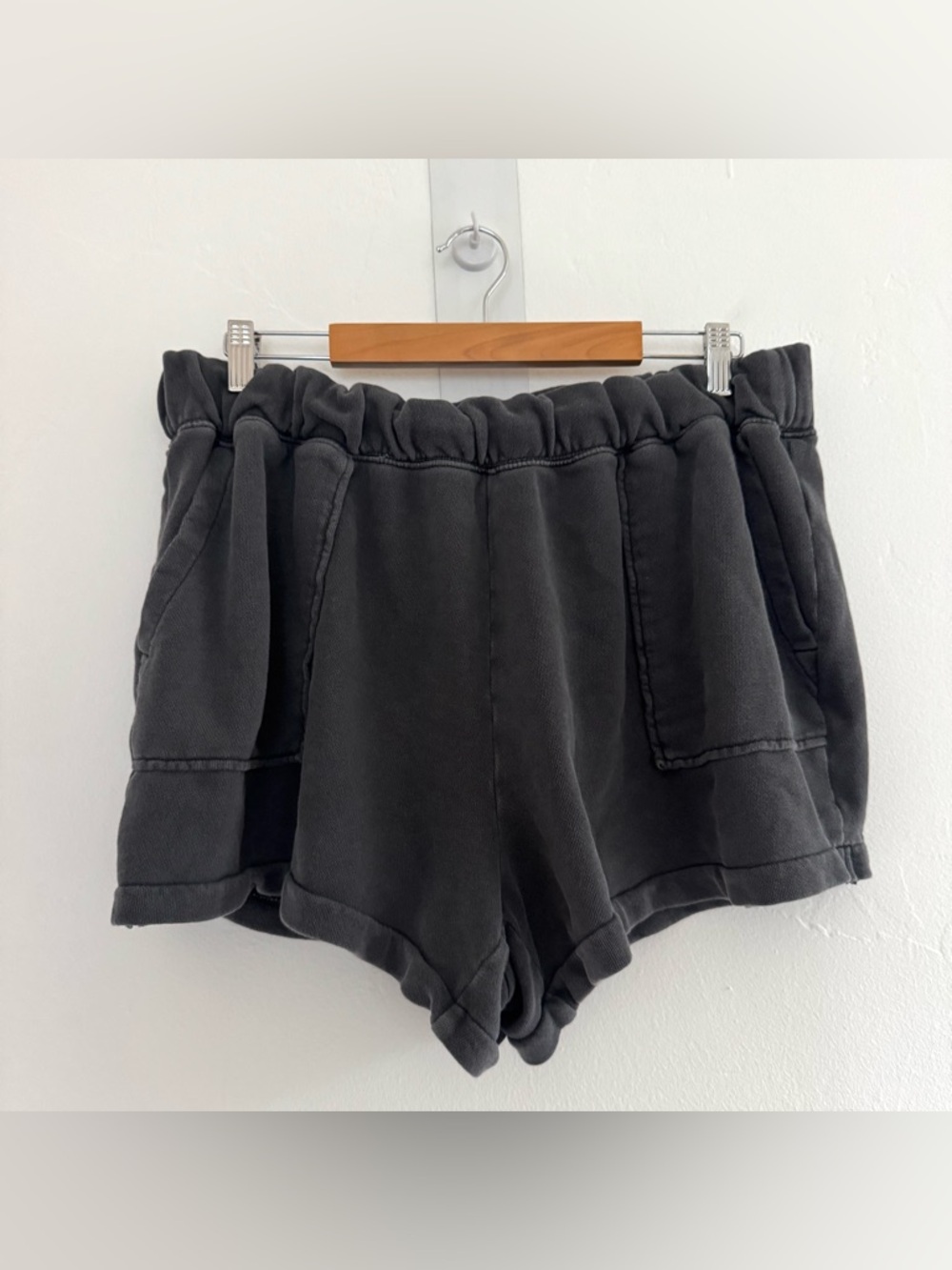 Aerie Go-To Fleece Short Smoked Gray Elastic Waist Cotton Blend Minimal Cozy - Picture 3 of 10